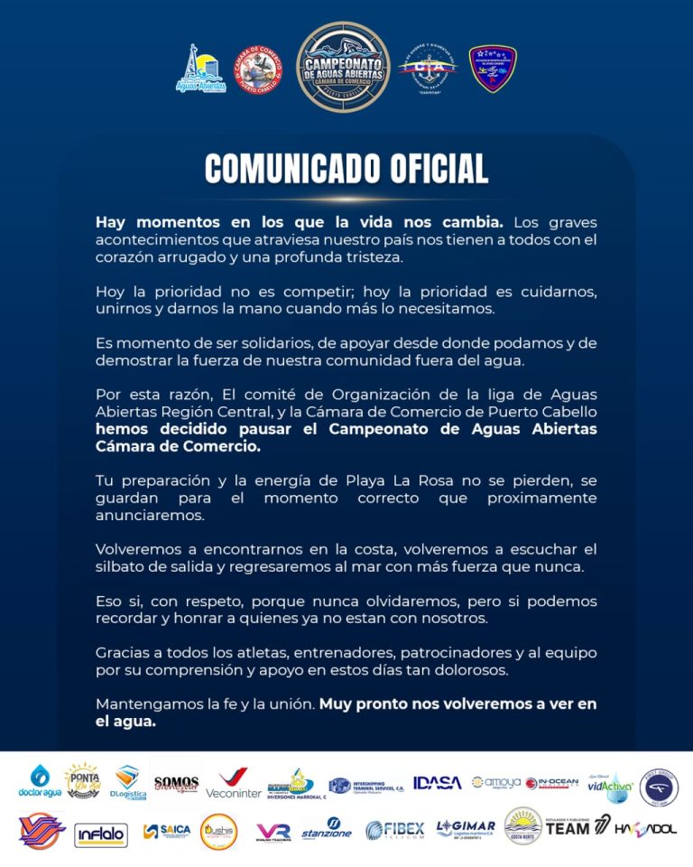 Comunicado Oficial – Campeonato de Aguas Abiertas